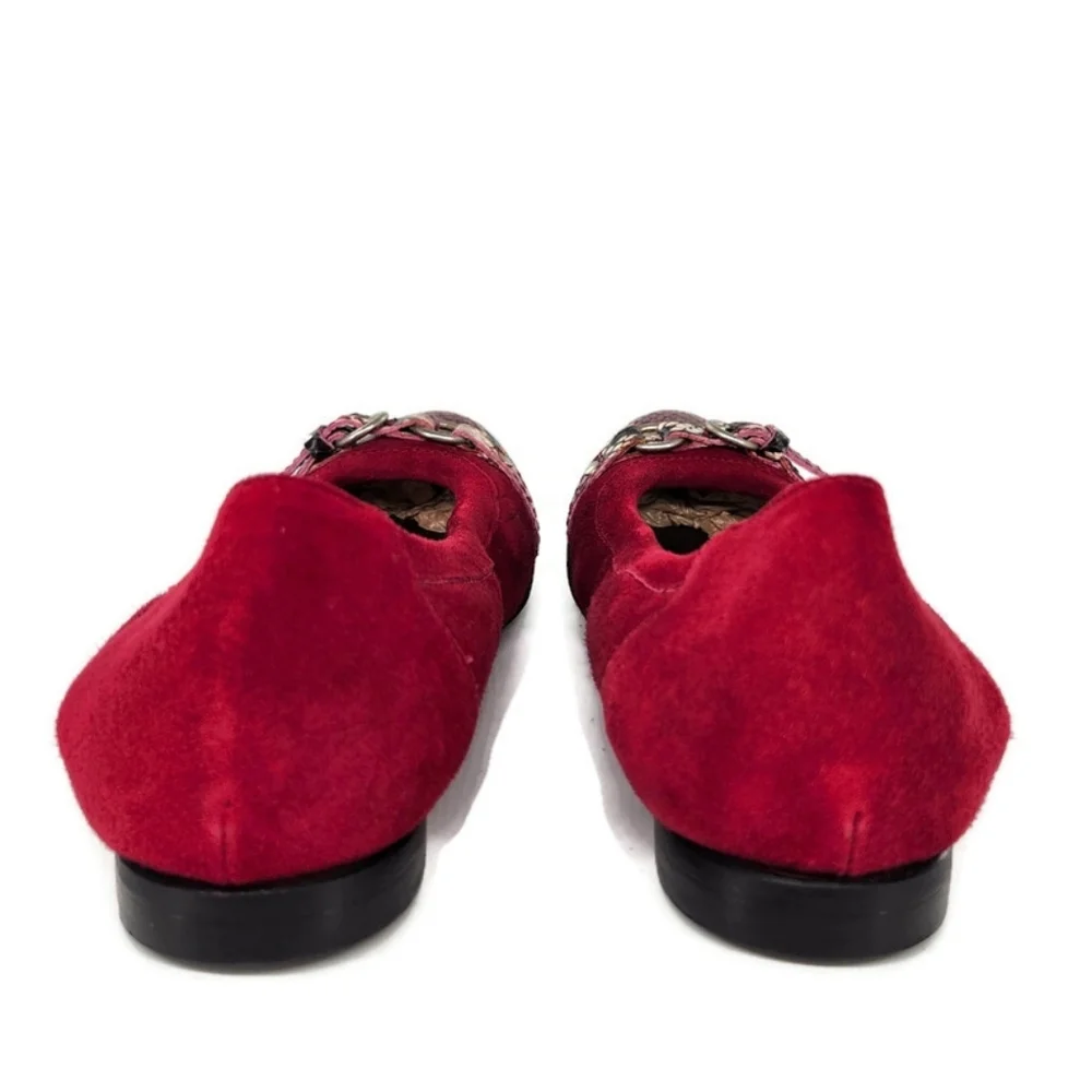 Attilio Giusti Leombruni Monika Dark Red Suede Snake Print Cap Toe Ballet Flats